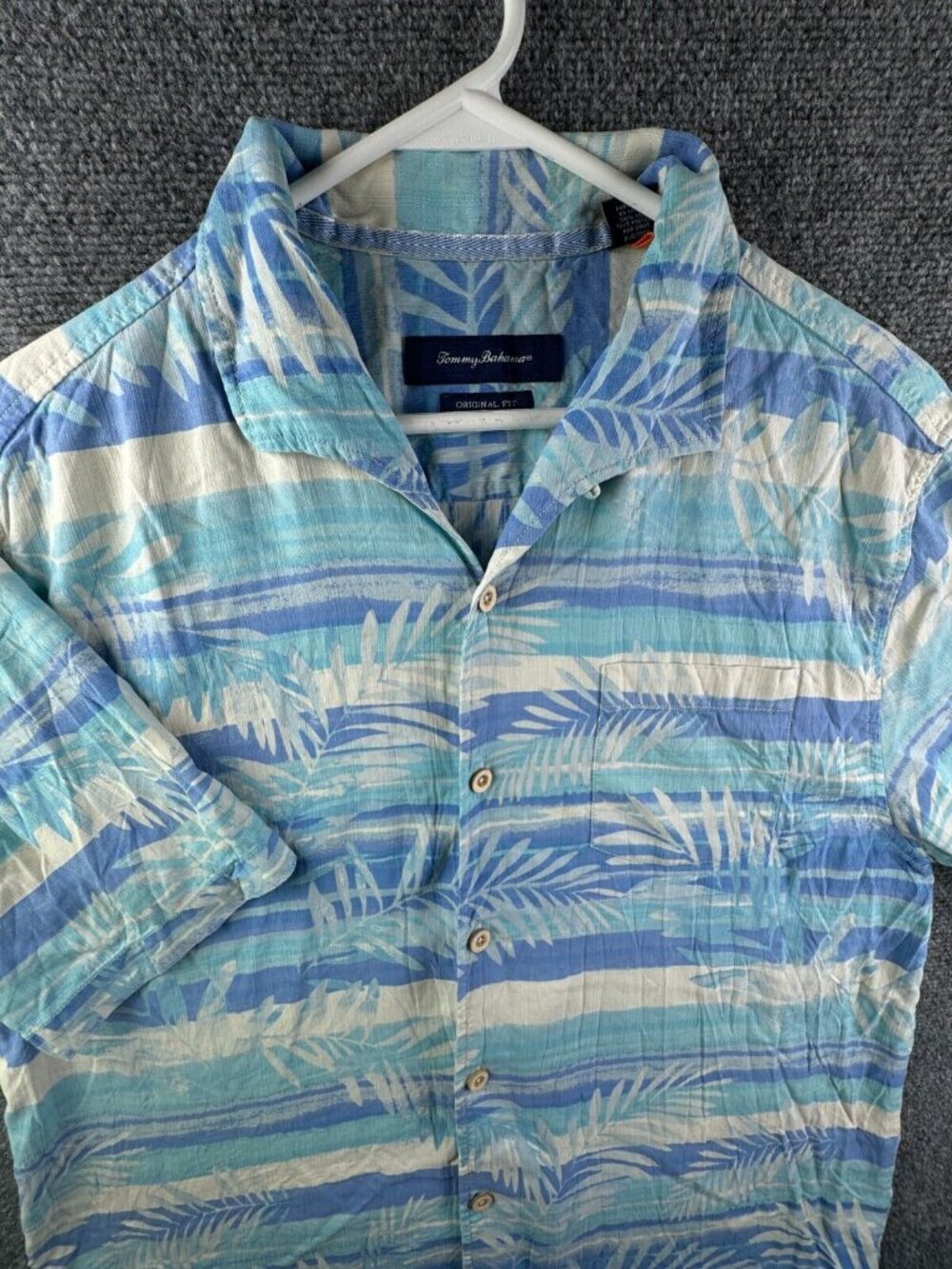 Tommy Bahama Men Silk Button Up Shirt Hawaiian Blue Floral Large Original Fit